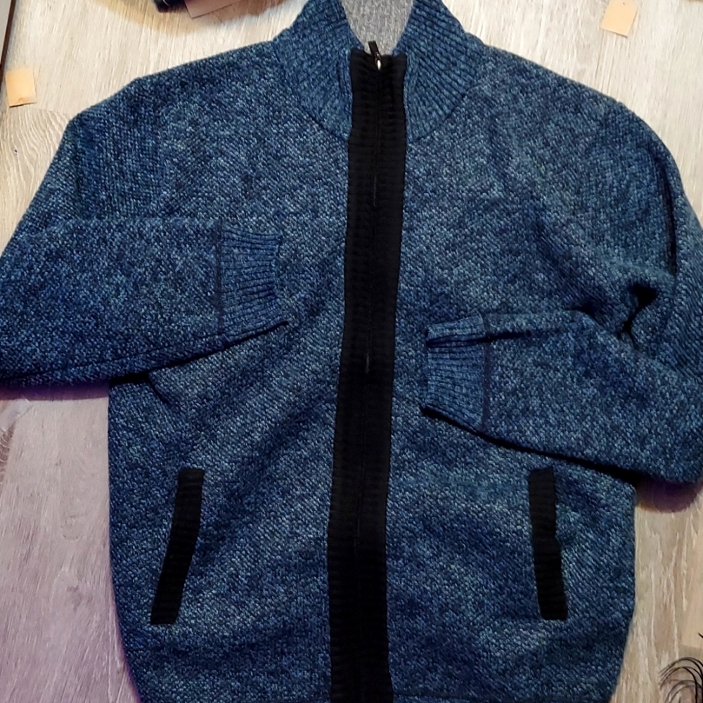 Hand made fleece lined wool knit sweater